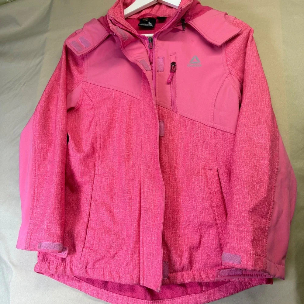 Reebok Girls Pink Hooded Softshell Jacket Full Zip Coat Size Large 14